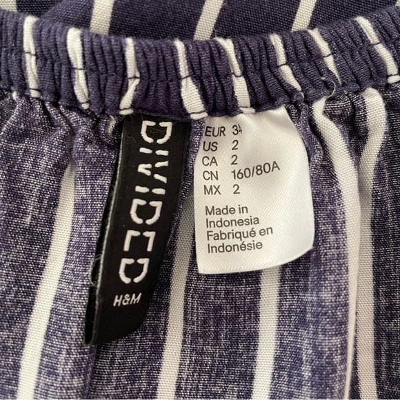 Divided Blue & White Striped Short Flutter Sleeve Cropped Blouse Top - Picture 5 of 7